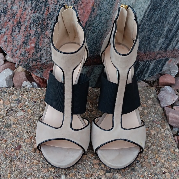 Karl Lagerfeld Rosalie cream suede & black heeled sandals womens 6 - Picture 3 of 10